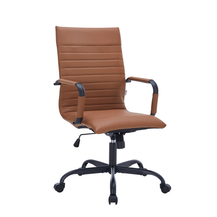LeisureMod Harris Ergonomic High-Back Office Chair &ndash; Leather Upholstery, Adjustable Swivel, Tilt, and Black Iron Frame for Office & Conference Use