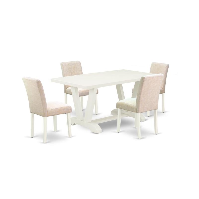 East West Furniture V026AB202-5 5-Pc Dinette Room Set - 4 Parson Dining Chairs and 1 Modern Rectangular Linen White Wooden Dining Table with High Chair Back - Linen White Finish