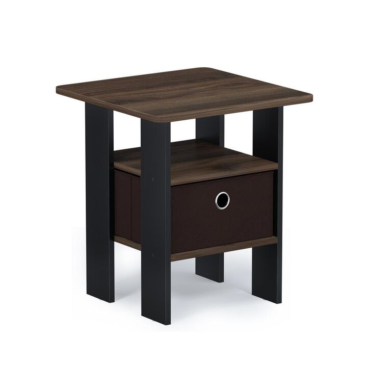 Furinno Andrey End Table Nightstand with Bin Drawer, Columbia Walnut/Dark Brown