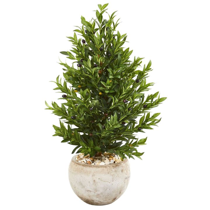 Nearly Natural 3-ft Olive Cone Artificial Tree in Planter UV (Indoor/Outdoor)