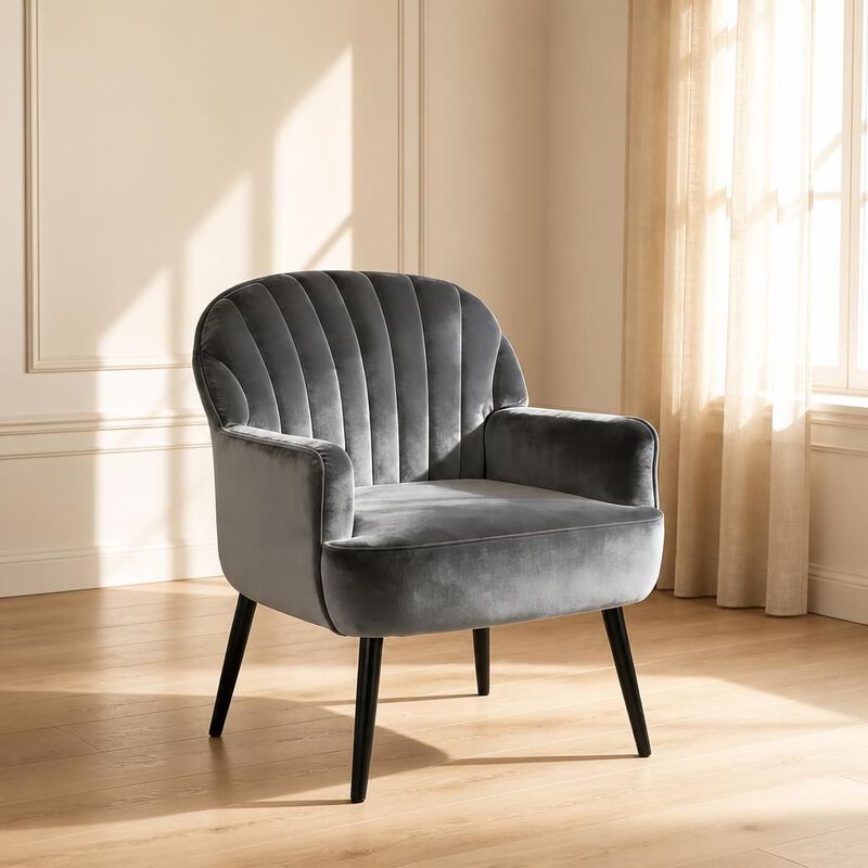 GOODSILO Velvet Upholstered Modern Accent Armchair, Comfortable Single Seating Chair for Living Room Bedroom Office Cafe and Waiting Room image number 3