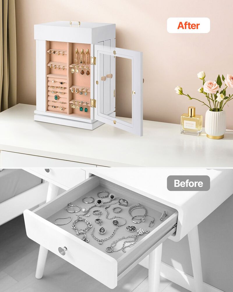 360&deg; Rotating Jewelry Organizer with Built-In Necklace Hooks &ndash; Stylish Storage Box