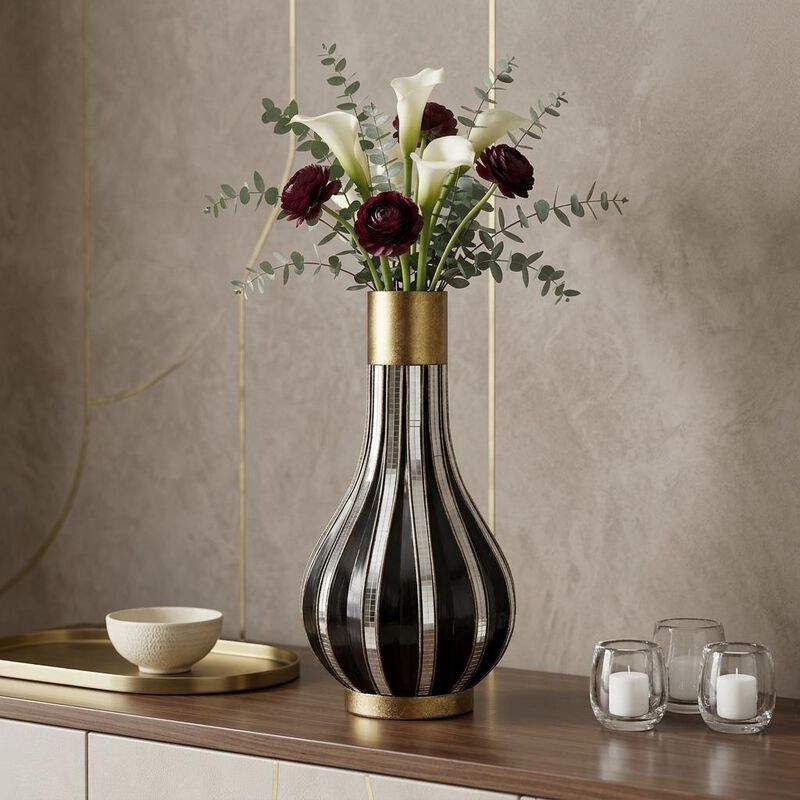 HomeRoots 16" Gold and Black Striped Bud Polyresin Table Vase image number 1