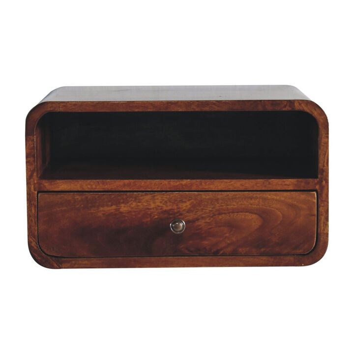 HomeRoots 18" Brown Solid Wood One Drawer Floating Nightstand