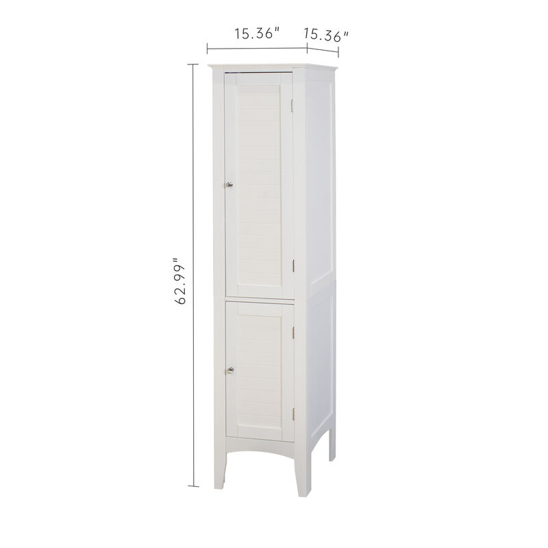 Tall Narrow Storage Cabinet 5-Tier Tower with Shutter Doors for Bathroom, Kitchen & Living Room