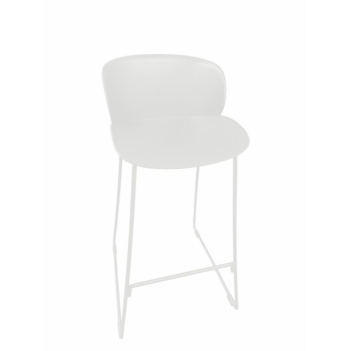 Sia 30 Inch Barstool Chair Set of 2, Curved Back, Square White Metal Legs - Benzara