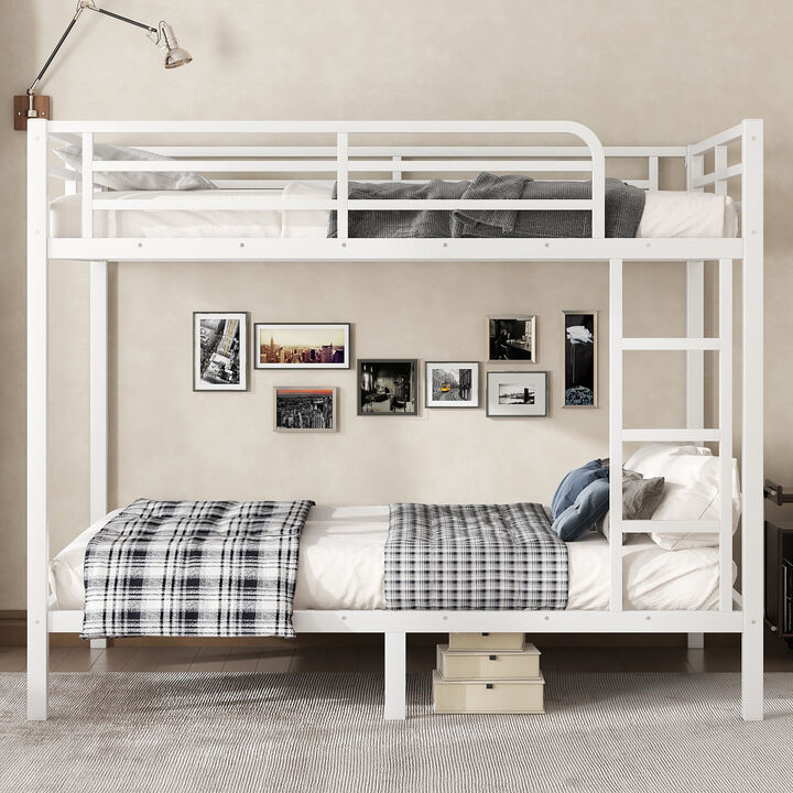 Merax White Queen Metal Loft Bed with Desk, Wardrobe & Storage - Space-Saving Teen Room Furniture