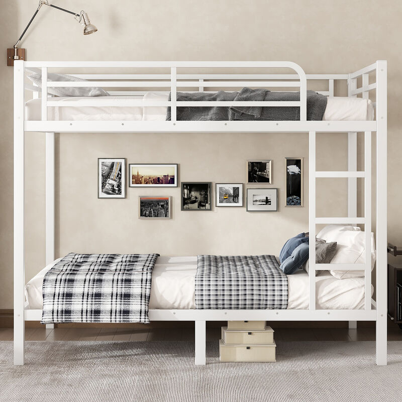 Merax White Queen Metal Loft Bed with Desk, Wardrobe & Storage - Space-Saving Teen Room Furniture