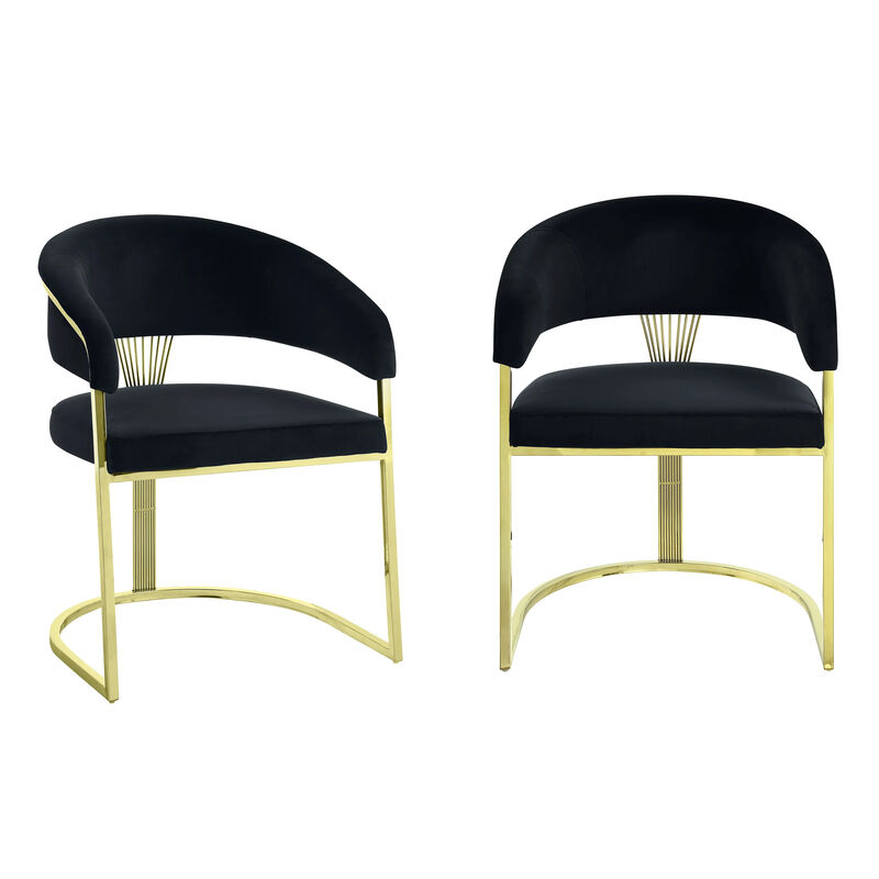 Verie 22 Inch Side Dining Chair, Gold Base, Padded Black Velvet - Benzara
