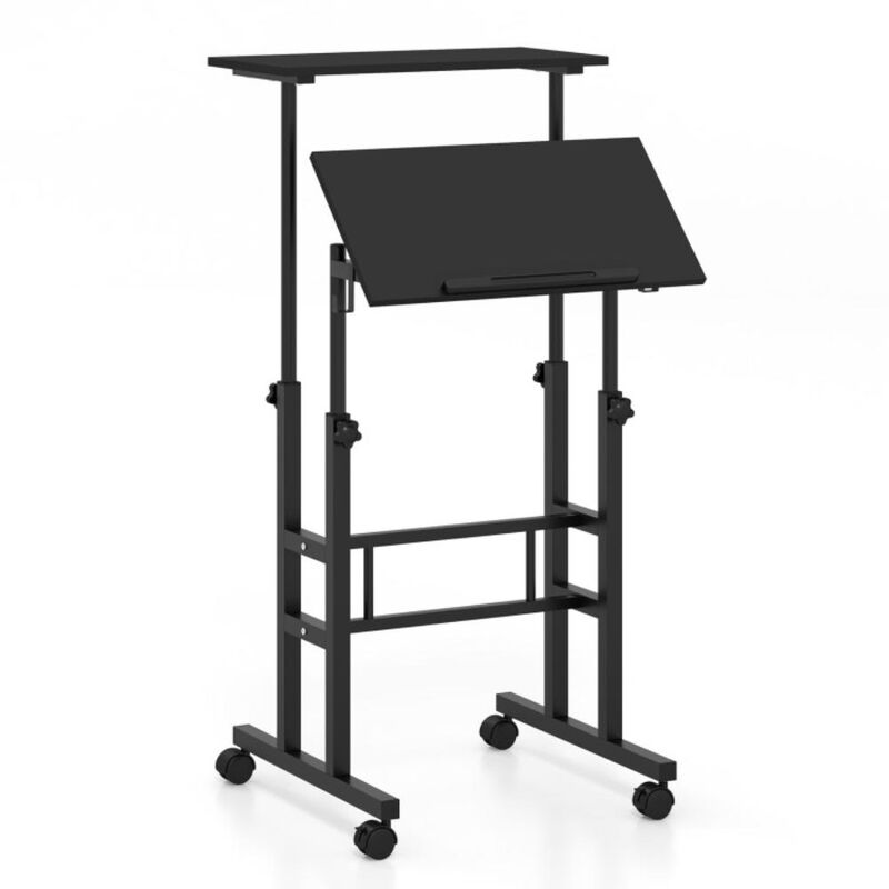 Hivvago Height Adjustable Mobile Standing Desk with Rolling Wheels for Office and Home