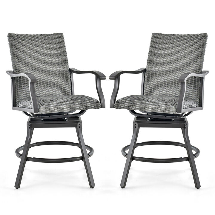 Outdoor Swivel Bar Chair Set of 2 with Quick-Dry 4D Air Fiber Cushions