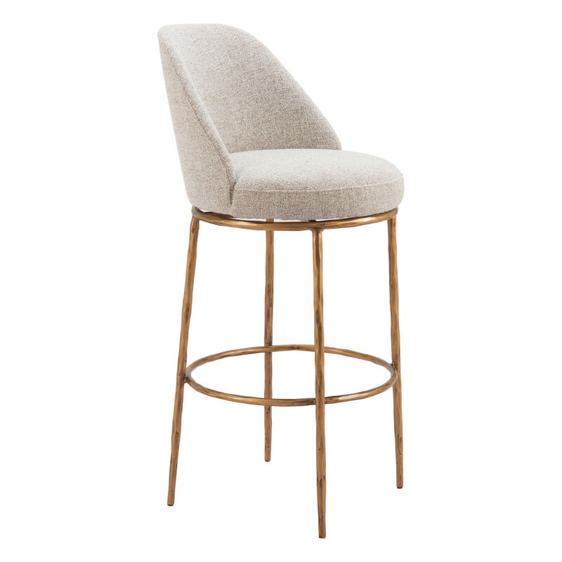 HomeRoots 32" Beige And Gold Fabric And Steel Bar Height Swivel Bar Chair image number 2