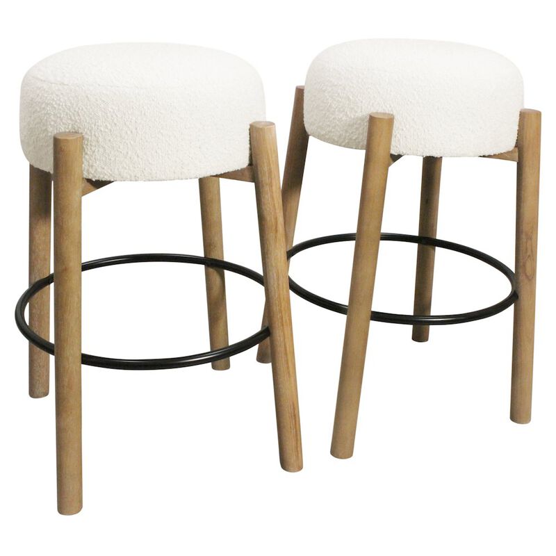 Natalia Barstool in Ivory Boucle Fabric 2-Piece Set