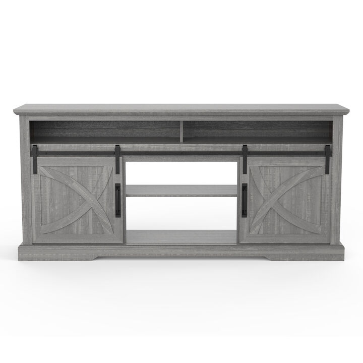 68" Light Gray TV Stand with Open Storage Shelves and Cabinets Media Console for TVs up to 78"