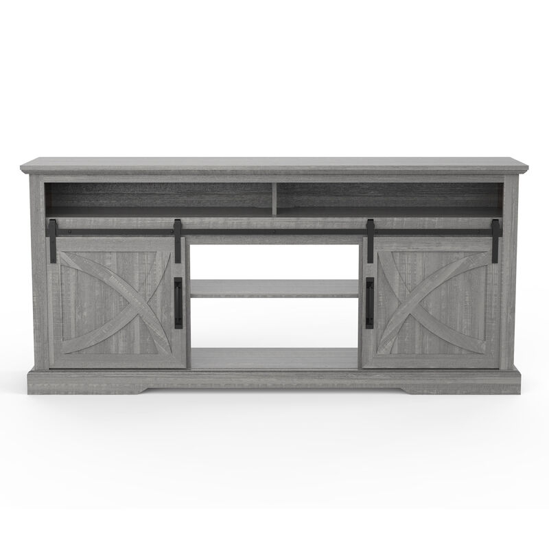 68" Light Gray TV Stand with Open Storage Shelves and Cabinets Media Console for TVs up to 78"