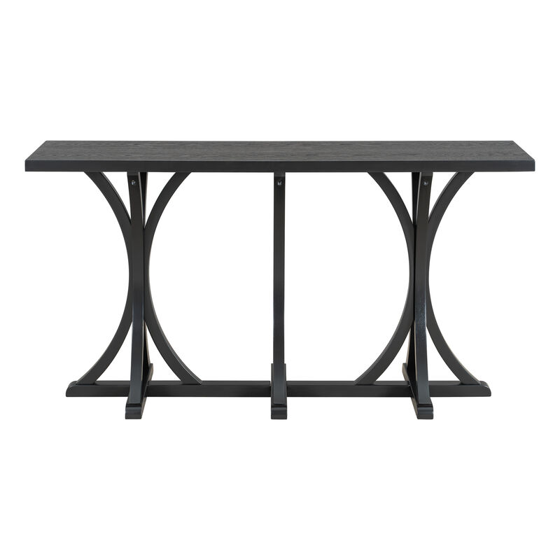 Merax Wooden Console Table with Oak Veneer Top Farmhouse Table with Rubber Wood Slender Curved Legs