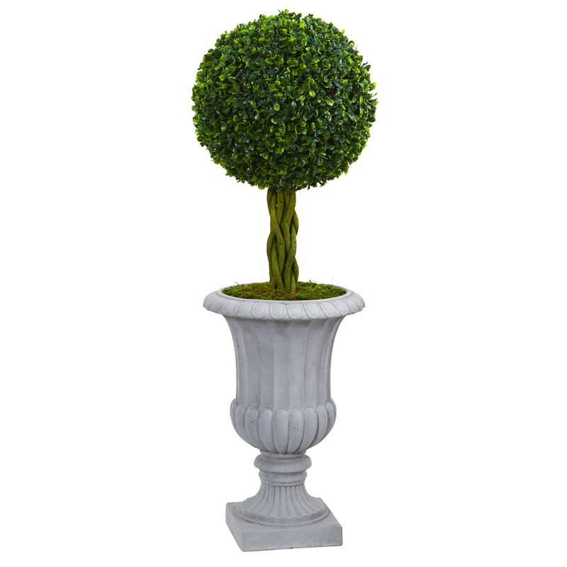 Hivvago 3 Feet Braided Boxwood Topiary Artificial Tree in Gray Urn UV Resistant (Indoor/Outdoor)