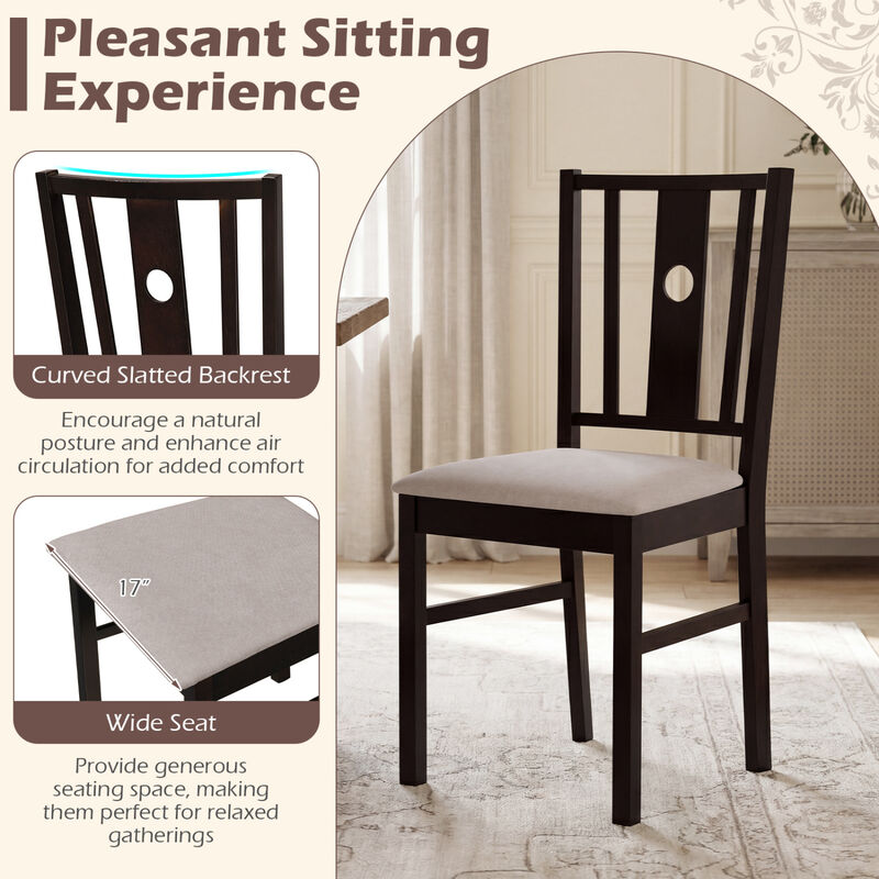 Set of 2 Rubber Wood Dining Chairs with Padded Fabric Seat for Kitchen and Home-Coffee image number 5