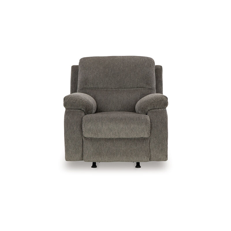 Lyla Manual Rocker Recliner Chair, Bustle Back, Brindle Gray Polyester - Benzara