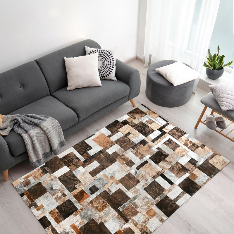 Natural Multicolor Cowhide Patchwork Rug image number 3