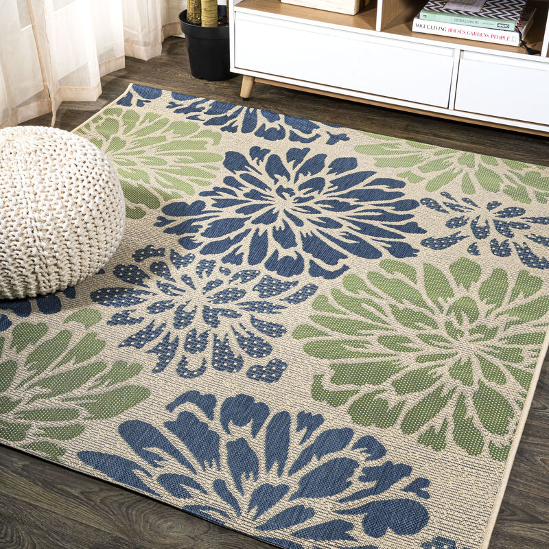 Zinnia Modern Floral Textured Weave Square Indoor/Outdoor Area Rug