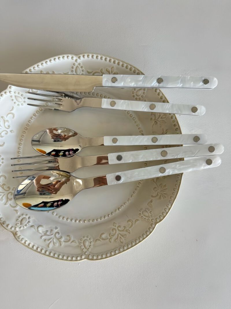 Nebula Flatware Set of 10 Pcs, Modern Marble Pattern Rivet Stainless Steel Cutlery Silverware Set
