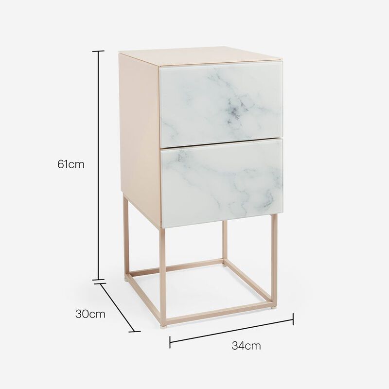 Streamdale Tempered Glass Bedside Table with Drawer