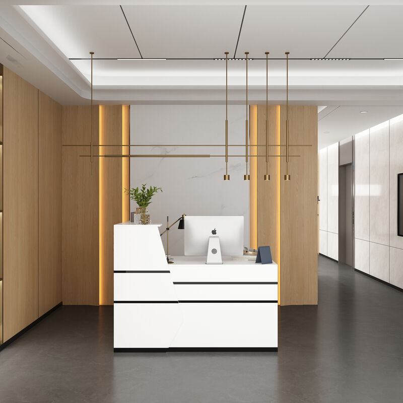 FUFU&GAGA 55.1-in White Modern/Contemporary Reception Desk Hutch Included,White