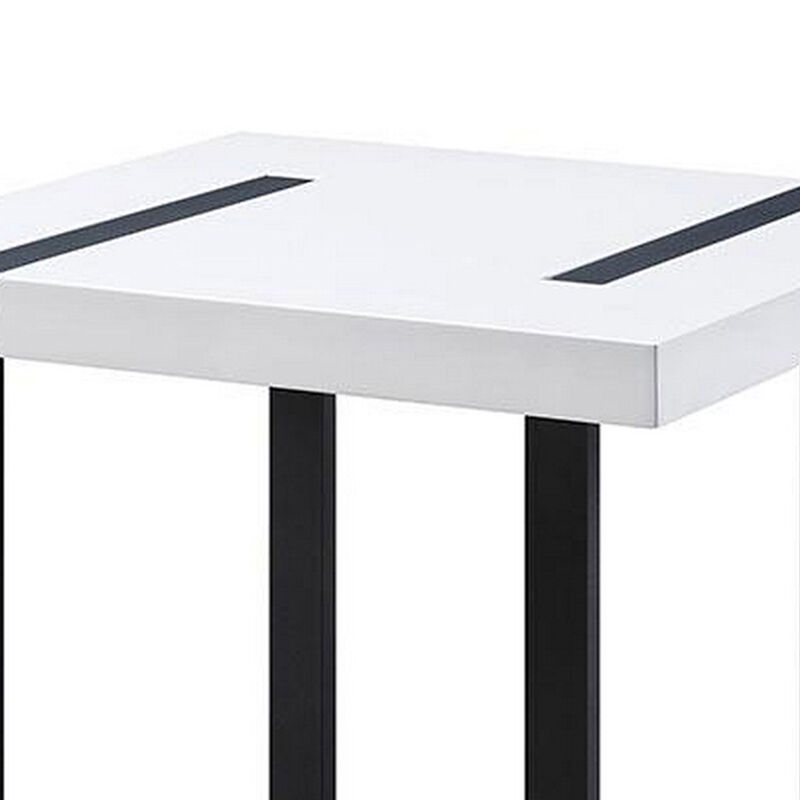 Two Tone Modern End Table with Metal Legs, White and Black-Benzara image number 3