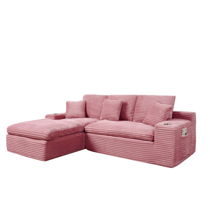 Minsme L-Shaped Pink Modular Sectional Sofa