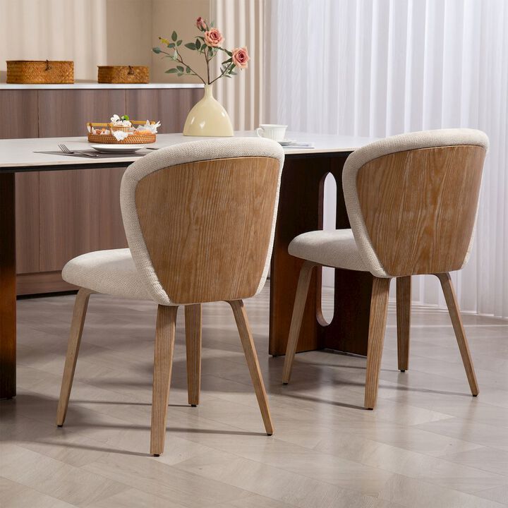 Glamour Home Set of 2 Bernt Beige Washed Woven Fabric Dining Chair with Natural Wood Legs