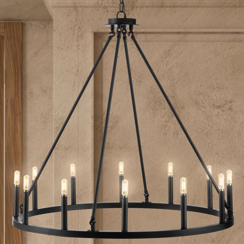 Oberto Ring Iron Rustic Farmhouse LED Chandelier