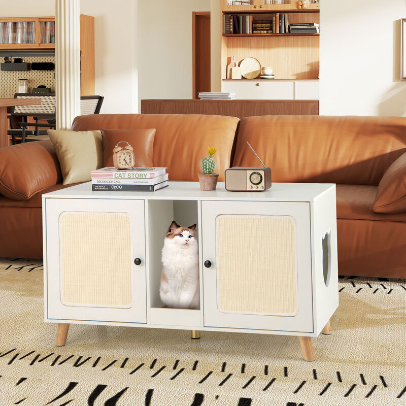 Hidden Cat Litter Box Enclosure with Double Rooms and Sisal Scratching Mats image number 1