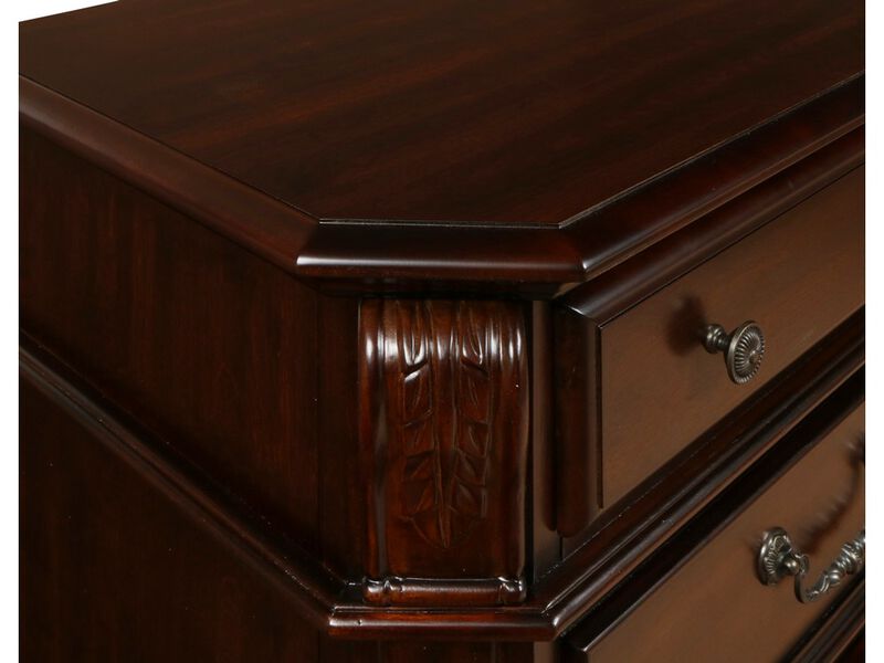 Fay 3 Drawer Wooden Nightstand with Molded Details and Metal Pulls, Brown - Benzara
