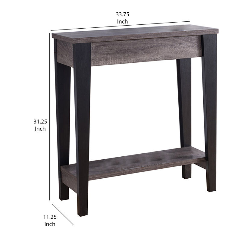 Wooden Console Table With Bottom Shelf, Black And Gray