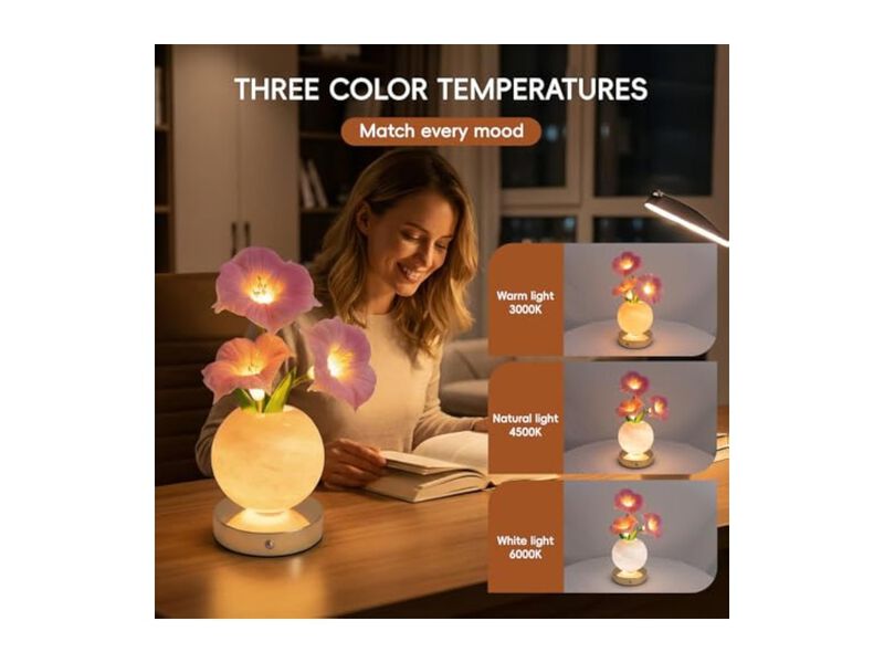 Rechargeable Dimmable Touch Control Glass Flower Table Lamp For Bedroom Office image number 3