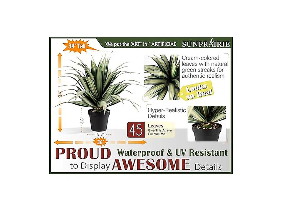 Life Extra Large 34 Inch Tall Artificial Agave Plant Cream Leaves Textured Dark