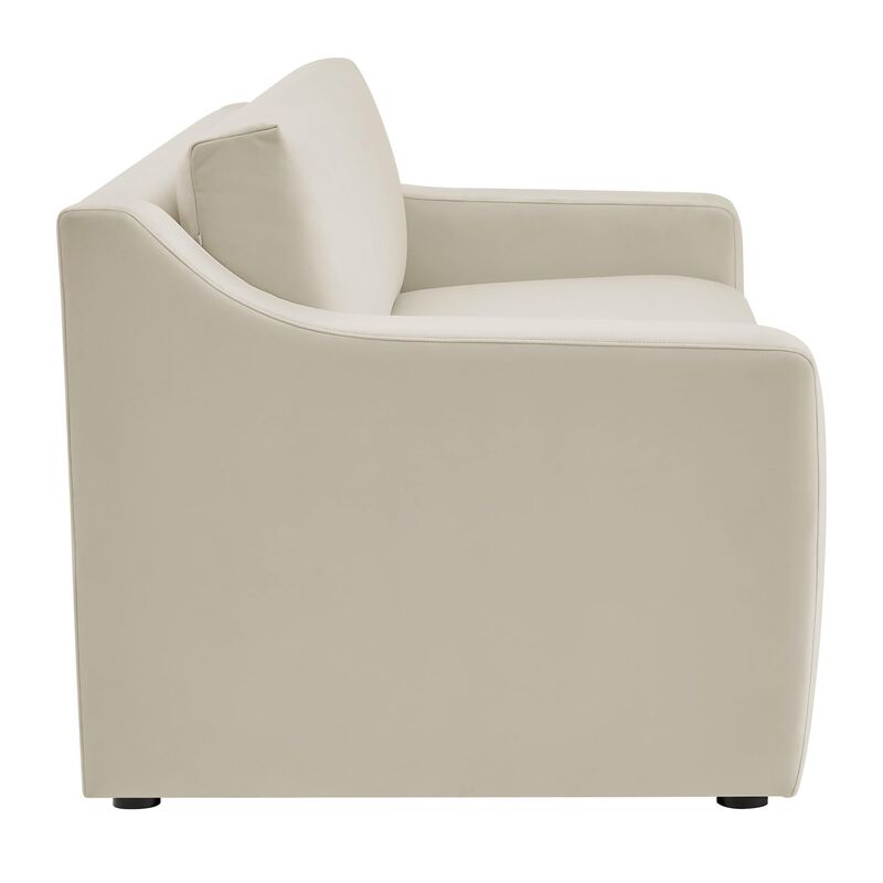 Modway Liora 87 Inch Stain-Resistant Performance Velvet Sofa in Alabaster - 3 Seater Upholstered Sofa Couch for Living Room Seating - Comfy Deep Seat Sofa with Scoop Arms image number 5