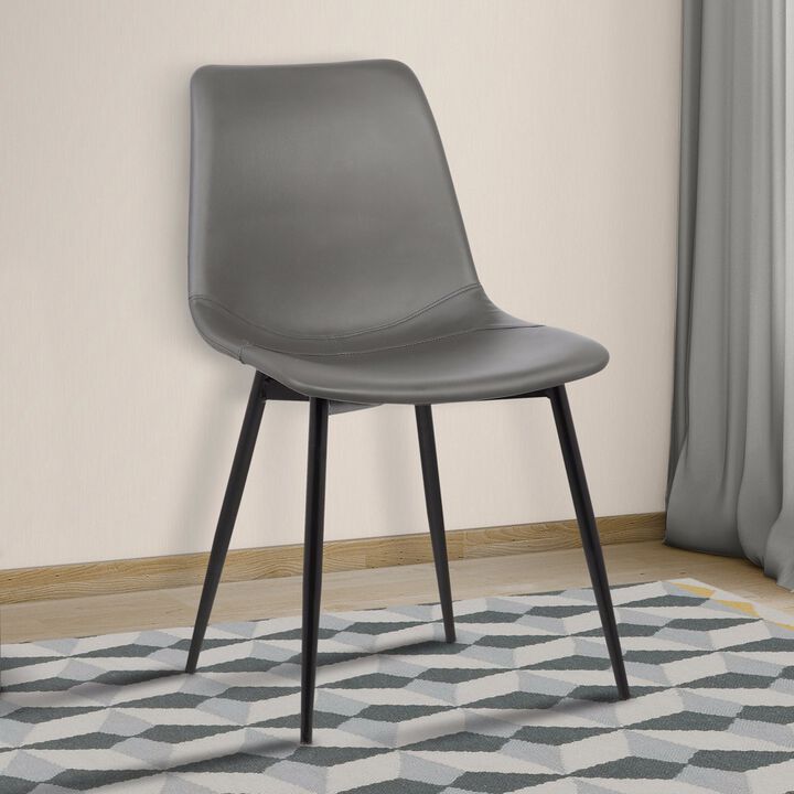 Leatherette Dining Chair with Bucket Seat and Metal Legs, Gray and Black-Benzara