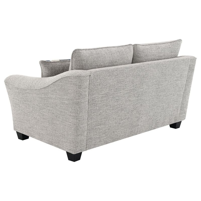 Kito Loveseat, 61 Inch Modern Light Gray Fabric, 2 Accent Pillows - Benzara