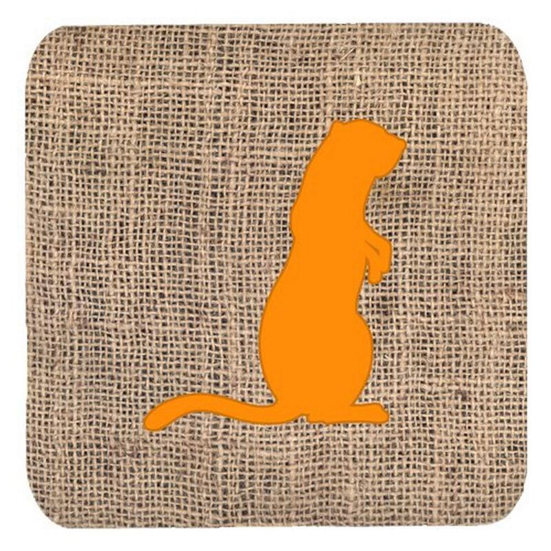 Caroline's Treasures BB1118-BL-OR-FC Meerkat Burlap and Orange Foam Coasters (Set of 4), 3.5 H x 3.5 W, Multicolor