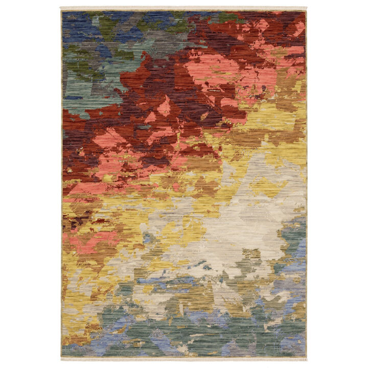 HomeRoots Abstract Area Rug With Fringe