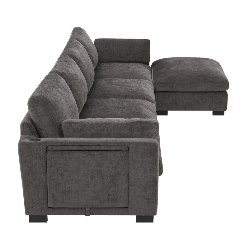 Merax ectional Sofa, L-Shape with Folding Table and Dual-Port Charging