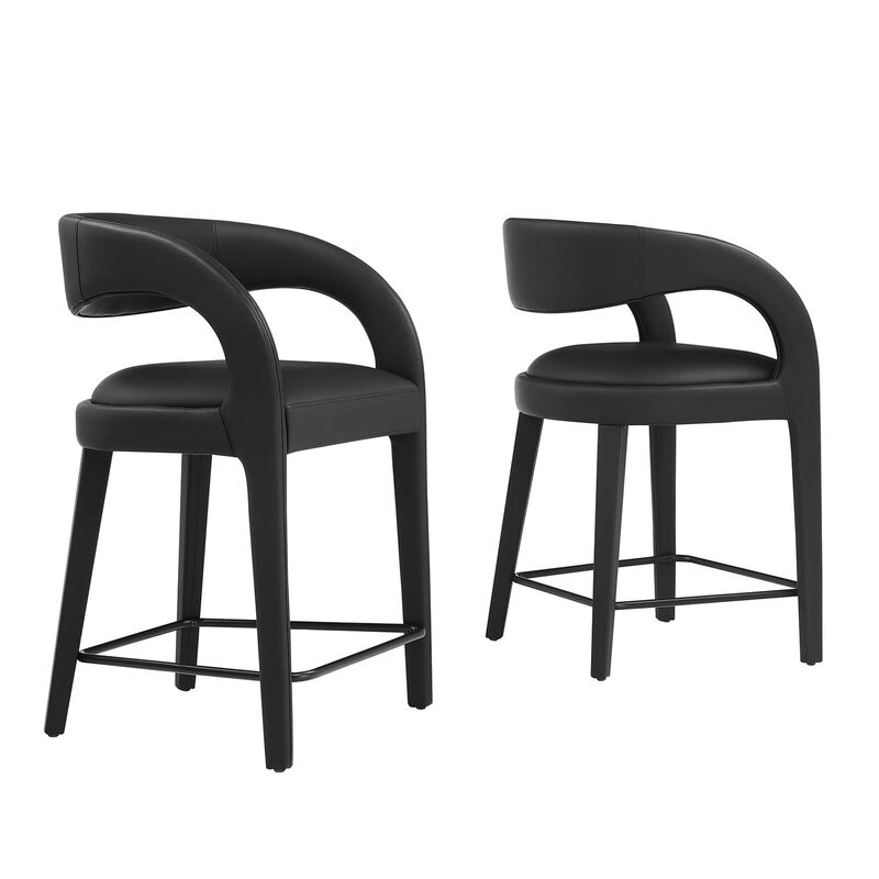 Modway EEI-6564-BLK-BLK Pinnacle Vegan Leather Counter Stool Set of Two, Black Black image number 0