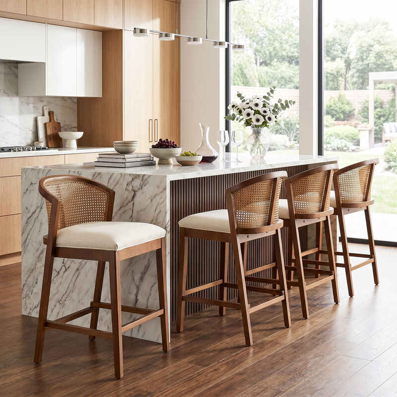 Christopher Knight Home Salazar Rattan and Rubberwood Upholstered Counter Stools (Set of 4) image number 1