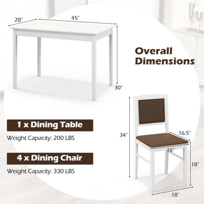 Hivvago 5-Piece Dining Set for 4 with Rubber Wood Legs for Small Dining Room