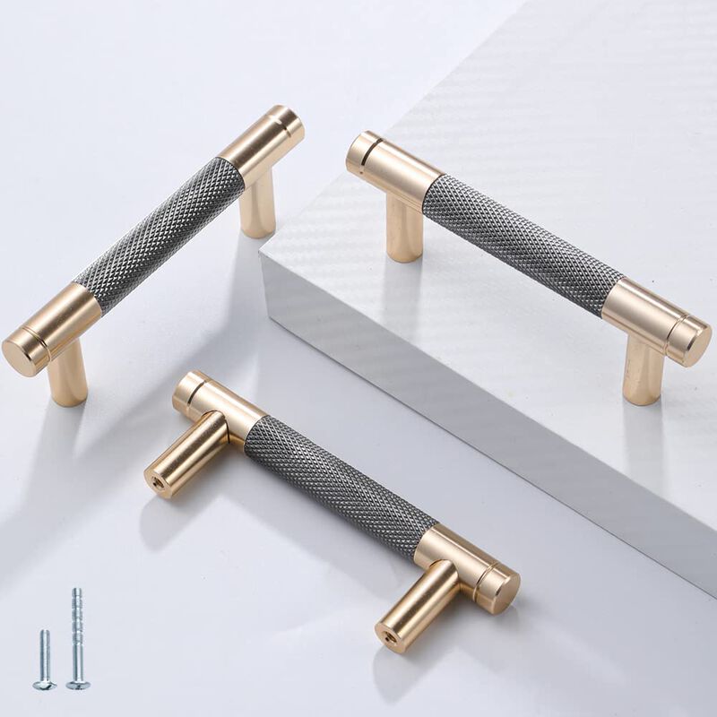 Ntresbonne 12 Pack 3 Inch 76 mm Barrel Cabinet Pulls Gold and Grey Cupboard Aluminum Handles Drawer Pull Cabinet Handles