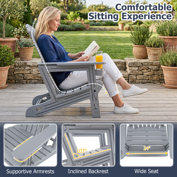Outdoor HDPE Adirondack Chair with Cup Holder High Back Garden Furniture