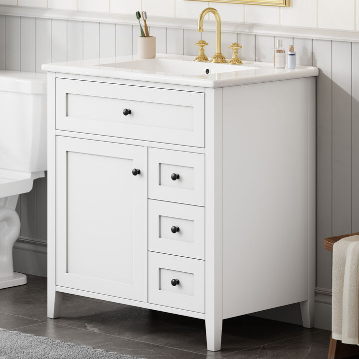 Merax Bathroom Storage Vanity with Left Adjustable Shelving Cabinet & 3 Right Smooth-Glide Drawers
