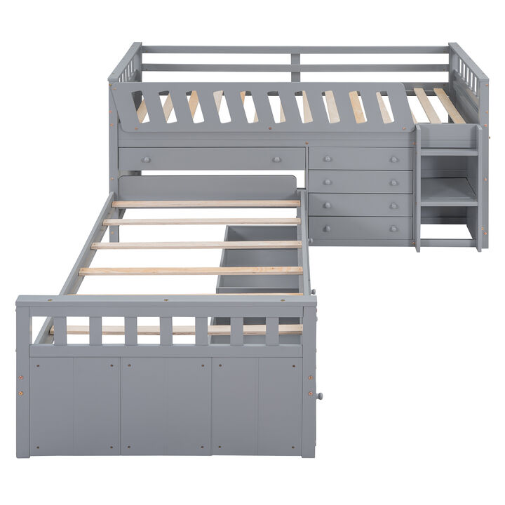Merax L-shaped Loft Bed  with Platform Bed
